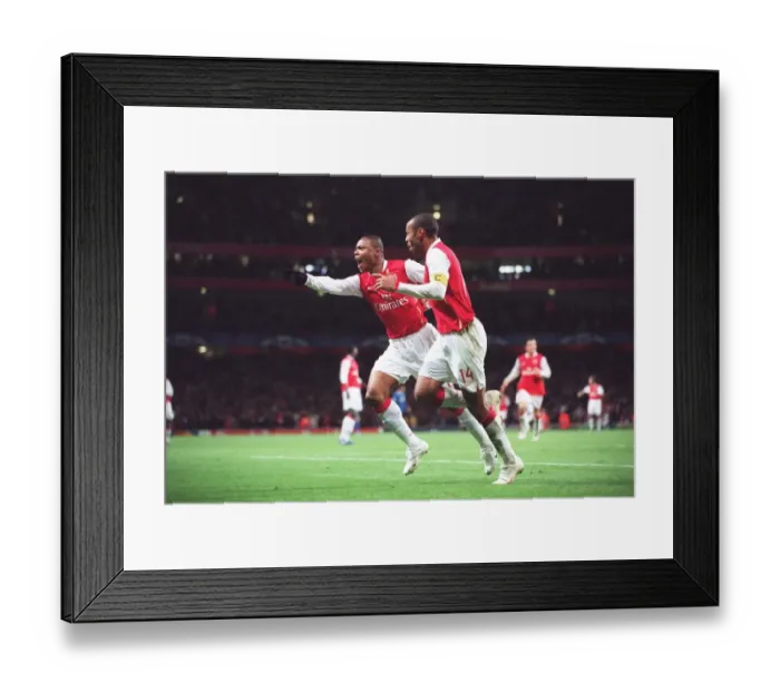 Framed Print : Julio Baptista celebrates scoring Arsenals 3rd goal with Thierry Henry