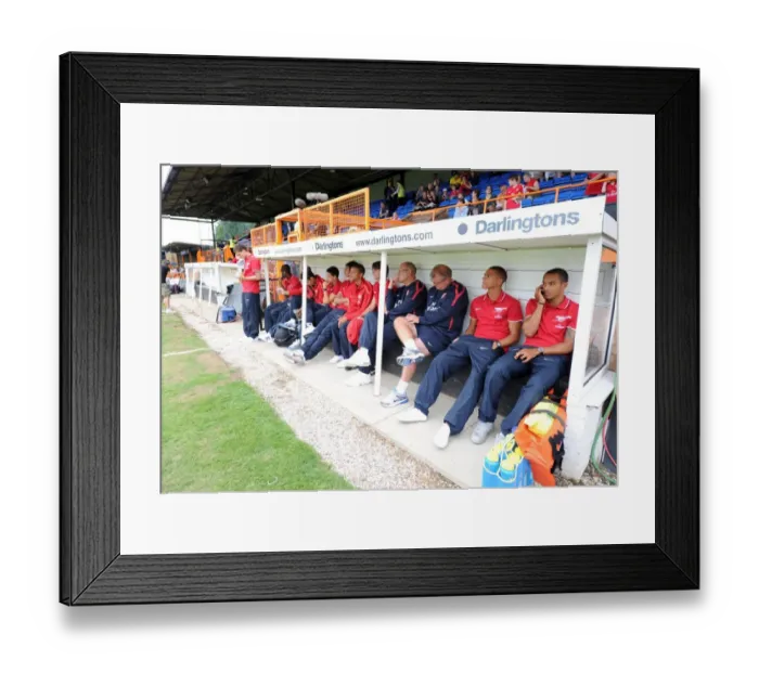 Framed Print : The Arsenal bench before the match. Barnet 0: 4 Arsenal, Pre season friendly