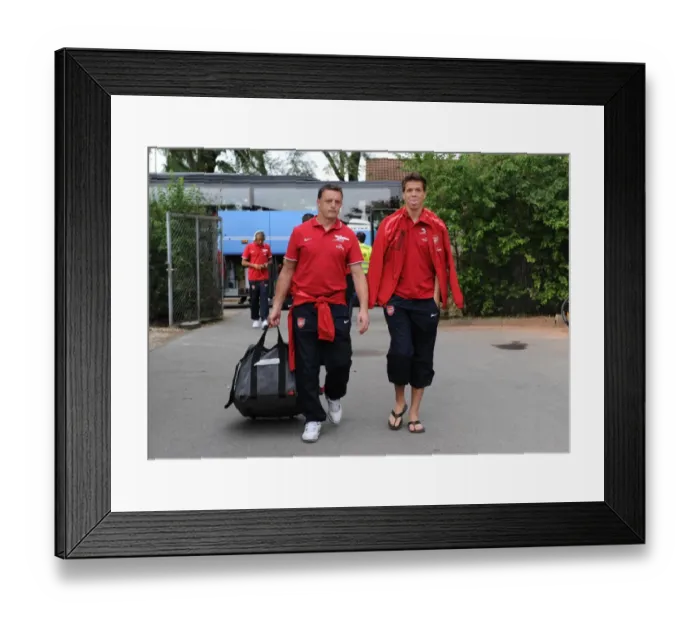 Framed Print : Arsenal goalkeeping coach Tony Roberts with Wojciech Szczesny. SC Neusiedl 0: 4 Arsenal