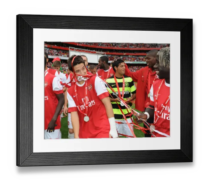 Framed Print : Arsenal's Nasri and Sagna Celebrate Pre-Season Victory: 3-2 over Celtic at Emirates Cup Framed Print : Arsenal's Nasri and Sagna Celebrate Pre-Season Victory: 3-2 over Celtic at Emirates Cup