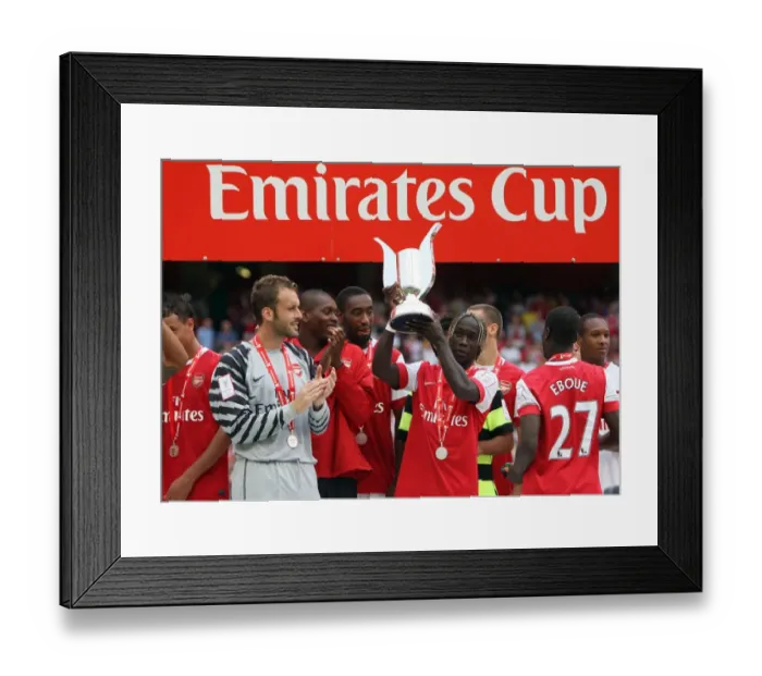 Framed Print : Bacary Sagna (Arsenal) lifts the Emirates Cup. Arsenal 3: 2 Celtic. Emirates Cup Pre Season Framed Print : Bacary Sagna (Arsenal) lifts the Emirates Cup. Arsenal 3: 2 Celtic. Emirates Cup Pre Season