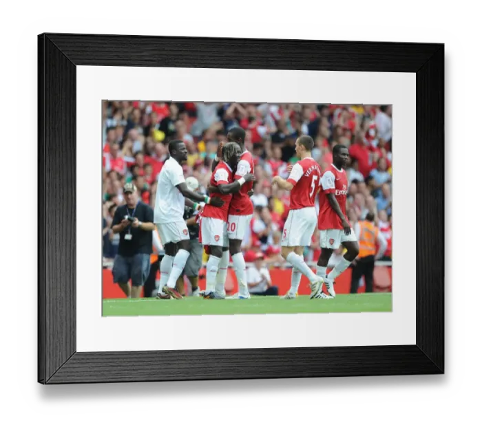 Framed Print : Bacary Sagna celebrates scoring Arsenals 2nd goal with Emmanuel Eboue