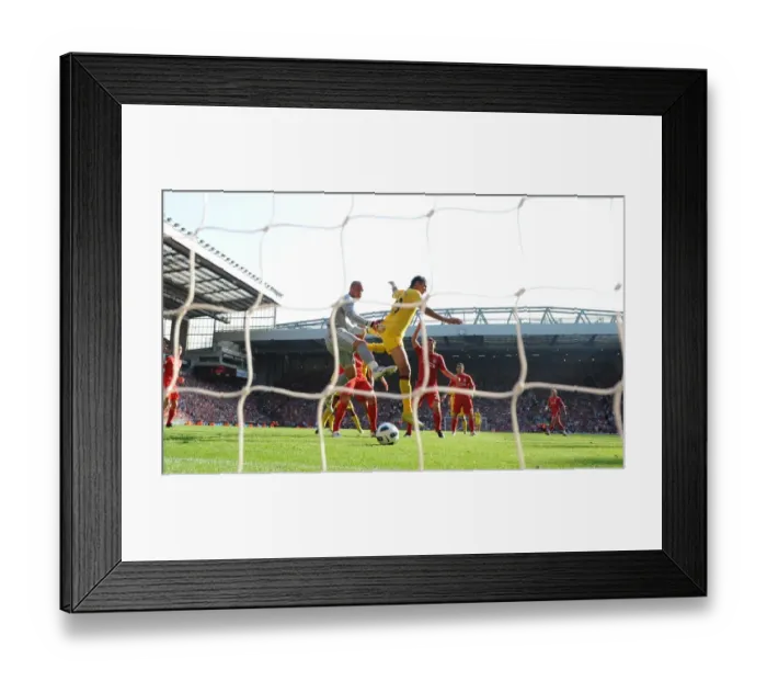 Framed Print : Chamakh vs. Reina: Aerial Battle in the 1-1 Liverpool vs. Arsenal Stalemate
