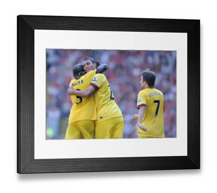 Framed Print : Marouane Chamakh and Bacary Sagna celebrate the Arsenal goal. Liverpool 1: 1 Arsenal