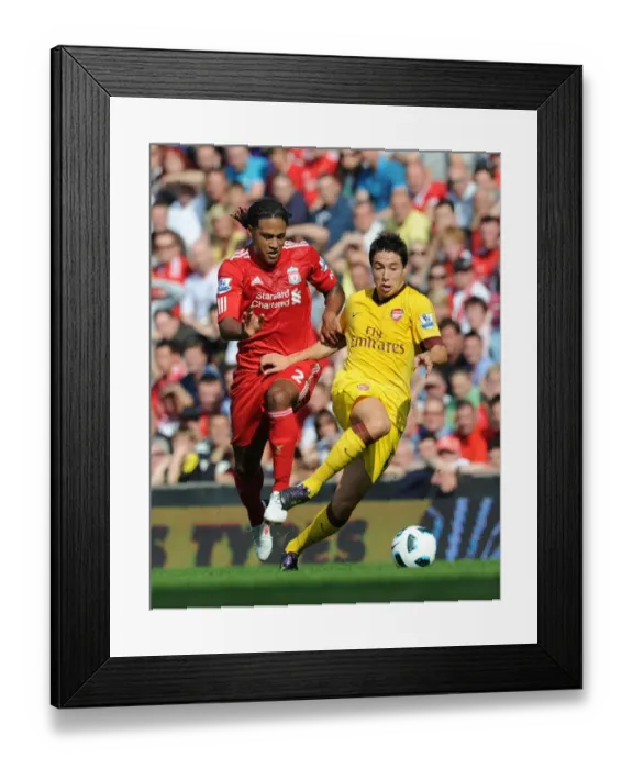 Framed Print : Samir Nasri (Arsenal) Glen Johnson (Liverpool). Liverpool 1: 1 Arsenal, Barclays Premier League Framed Print : Samir Nasri (Arsenal) Glen Johnson (Liverpool). Liverpool 1: 1 Arsenal, Barclays Premier League