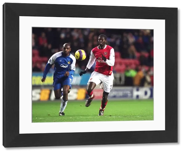 Emmanuel Adebayor breaks through to score Arsenals goal
