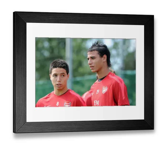 Framed Print : Marouane Chamakh and Sami Nasri (Arsenal). Arsenal Training Ground, London Colney