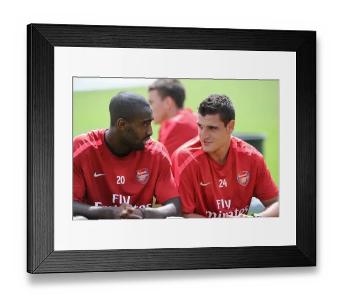 Framed Print : Johan Djourou and Vito Mannone (Arsenal). Arsenal Training Ground, London Colney Framed Print : Johan Djourou and Vito Mannone (Arsenal). Arsenal Training Ground, London Colney