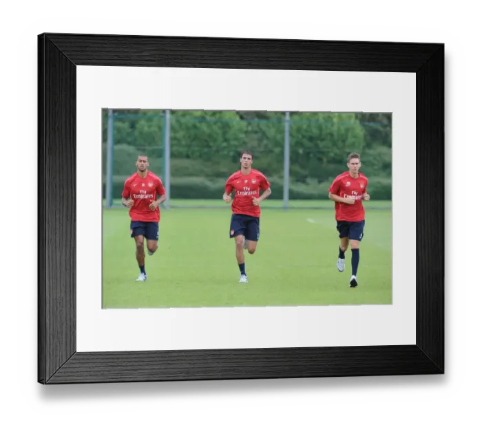 Framed Print : Armand Traore, Maraoune Chamakh and Mark Randall(Arsenal). Arsenal Training Ground