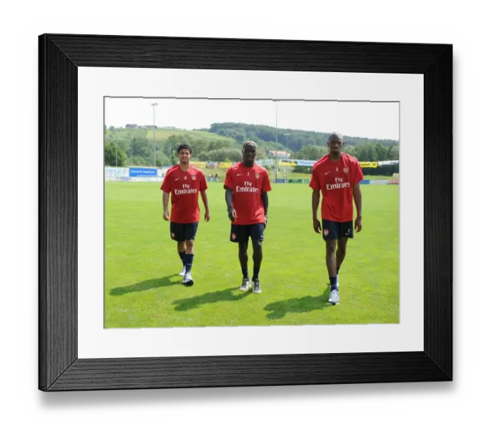 Framed Print : Abou Diaby, Bacary Sagna and Carlos Vela (Arsenal). Arsenal Training Camp