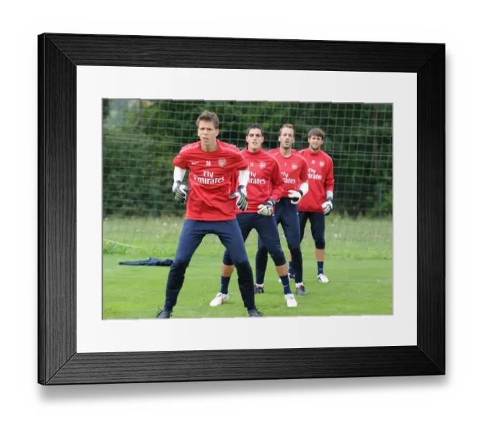 Framed Print : Arsenal Goalkeepers Training: Almunia, Szczesny, Mannone, and Fabianski, Austria 2010 Framed Print : Arsenal Goalkeepers Training: Almunia, Szczesny, Mannone, and Fabianski, Austria 2010