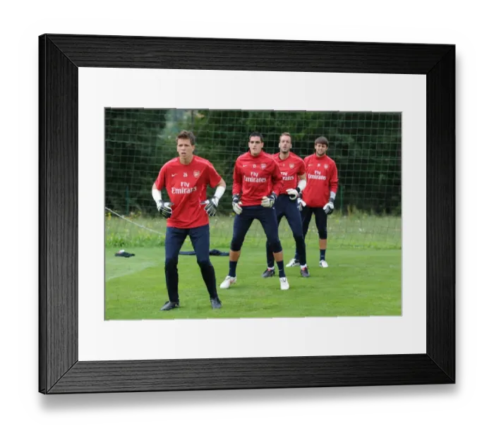 Framed Print : Arsenal Goalkeepers Training: Almunia, Szczesny, Mannone, and Fabianski, Austria 2010