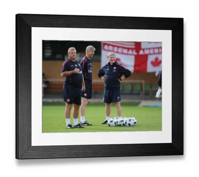 Framed Print : Arsenal manager Arsene Wenger with assistant Pat Rice and coach Neil Banfield