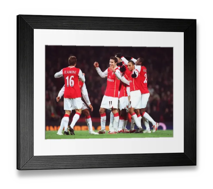 Framed Print : Mathieu Flamini celebrates scoring Arsenals 6th goal with Robin van Persie Framed Print : Mathieu Flamini celebrates scoring Arsenals 6th goal with Robin van Persie