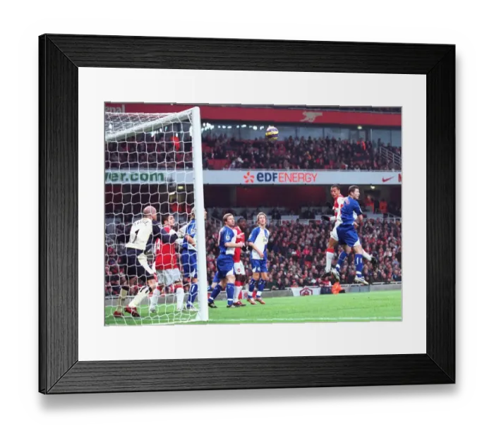Framed Print : Gilberto scores Arsenals 1st goal under pressure from Brett Emerton (Blackburn) Framed Print : Gilberto scores Arsenals 1st goal under pressure from Brett Emerton (Blackburn)