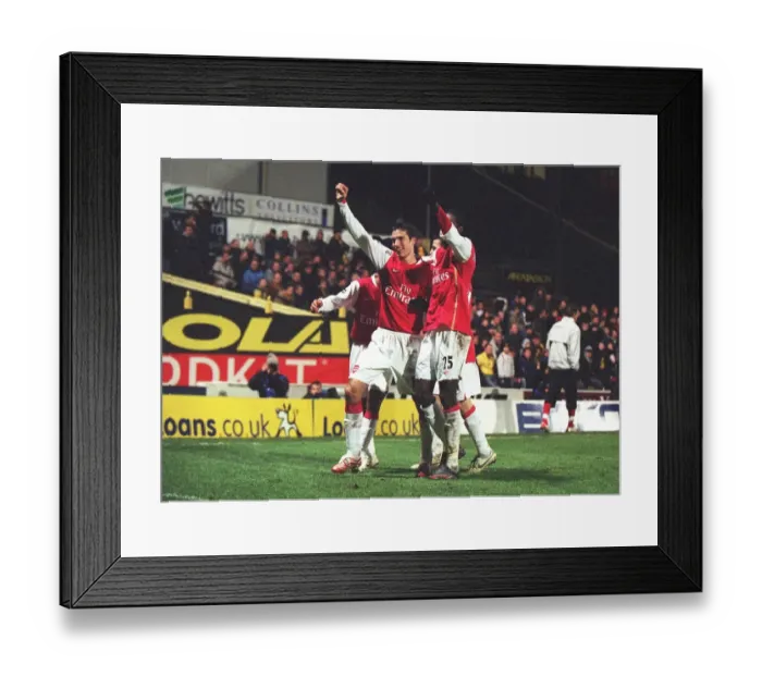Framed Print : Van Persie and Adebayor: Celebrating Arsenal's Winning Goals at Watford (2006)