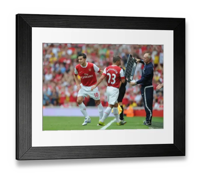 Framed Print : Arsenal substitute Robin van Persie replaces Andrey Arshavin. Arsenal 6: 0 Blackpool