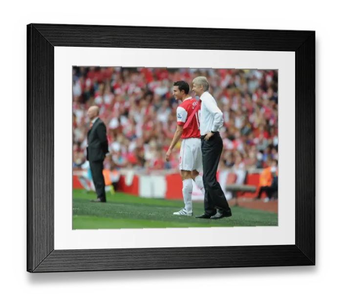 Framed Print : Arsenal manager Arsene Wenger with substitute Robin van Persie. Arsenal 6: 0 Blackpool Framed Print : Arsenal manager Arsene Wenger with substitute Robin van Persie. Arsenal 6: 0 Blackpool