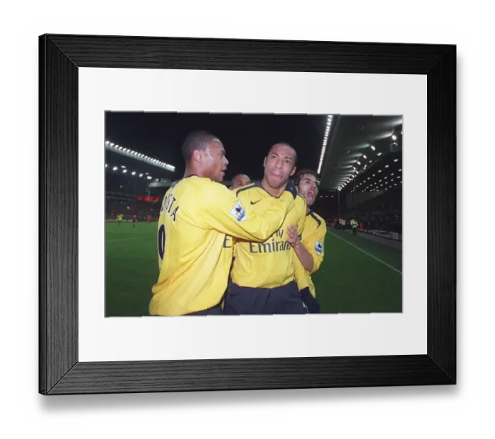 Framed Print : Thierry Henry celebrates scoring the 3rd Arsenal goal with Julio Baptista Framed Print : Thierry Henry celebrates scoring the 3rd Arsenal goal with Julio Baptista