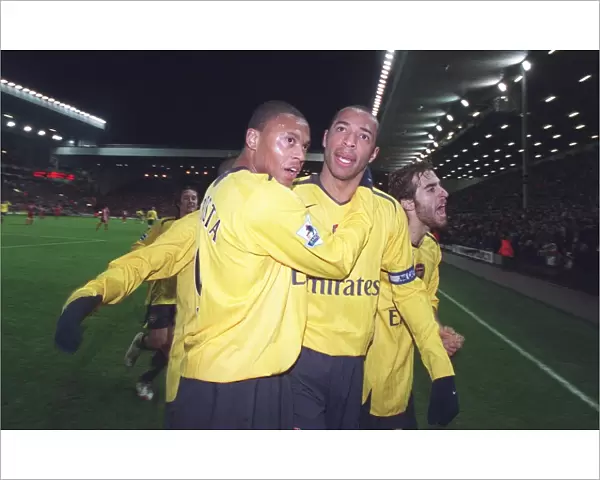 Thierry Henry, Julio Baptista, and Mathieu Flamini: Celebrating Arsenal's FA Cup Victory over Liverpool (3-1), Anfield, 2007