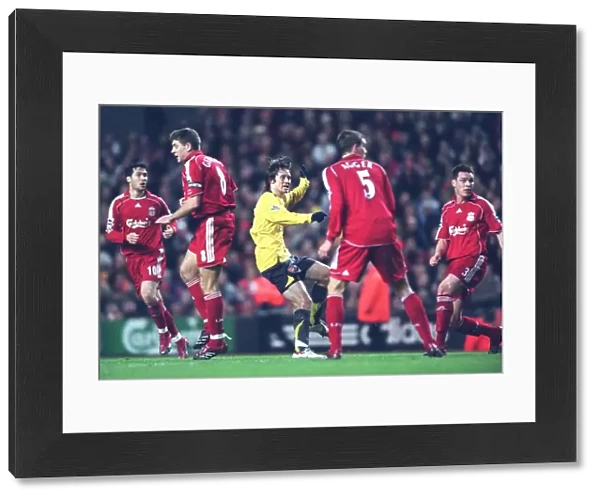 Tomas Rosicky shoots past Liverpool goalkeeper Jerzy Dudek score the 2nd Arsenal goal