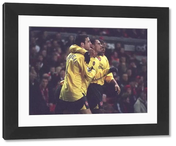 Jeremie Aliadiere celebrates scoring Arsenals 1st goal with Cesc Fabregas