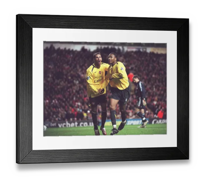 Framed Print : Julio Baptista celebrates scoring his 3rd goal Arsenals 5th with Jermie Aliadiere