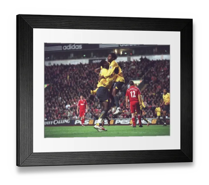 Framed Print : Alex Song and Johan Djourou: Celebrating Arsenal's Historic 3-6 Win Over Liverpool in the Carling Cup Framed Print : Alex Song and Johan Djourou: Celebrating Arsenal's Historic 3-6 Win Over Liverpool in the Carling Cup