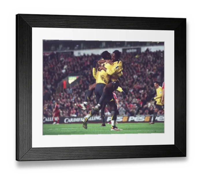 Framed Print : Alex Song celebrates scoring Arsenals 3rd goal with Johan Djourou