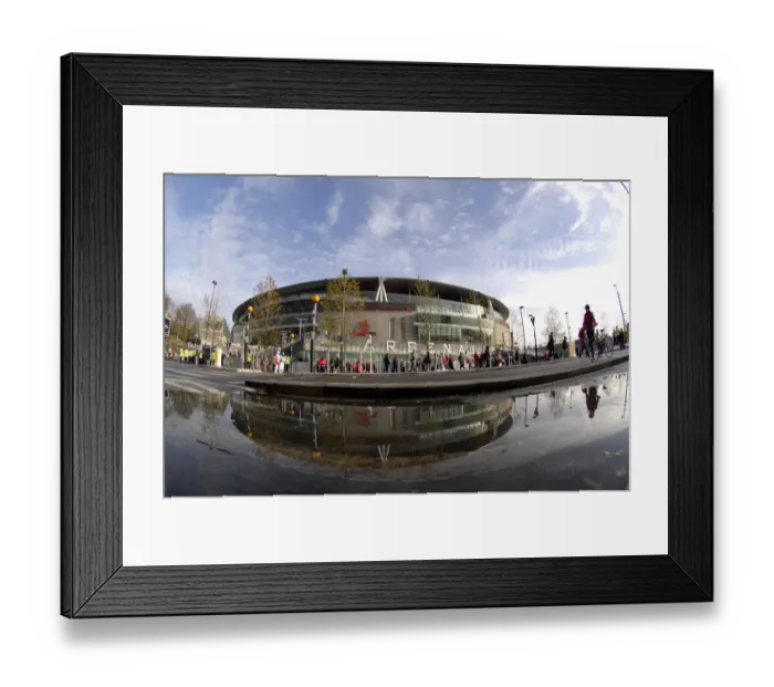 Framed Print : Emirates Stadium reflected in a puddle Framed Print : Emirates Stadium reflected in a puddle