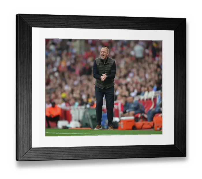 Framed Print : Arsenal v Manchester City - Barclays Women's Super League LONDON, ENGLAND - SEPTEMBER 22: Jonas Eidevall manager of Arsenal during the Barclays Women's Super League match between Arsenal Framed Print : Arsenal v Manchester City - Barclays Women's Super League LONDON, ENGLAND - SEPTEMBER 22: Jonas Eidevall manager of Arsenal during the Barclays Women's Super League match between Arsenal