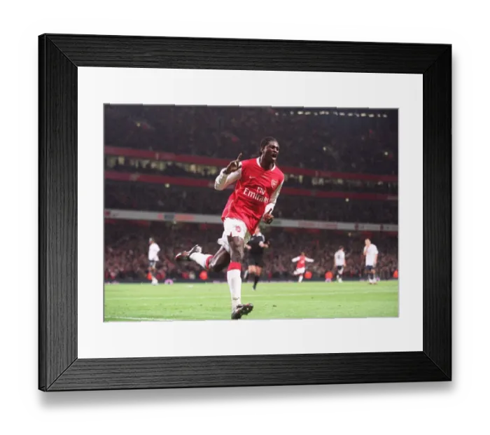 Framed Print : Adebayor's Thrilling Goal: Arsenal's 3:1 Victory Over Tottenham in Carling Cup Semi-Final