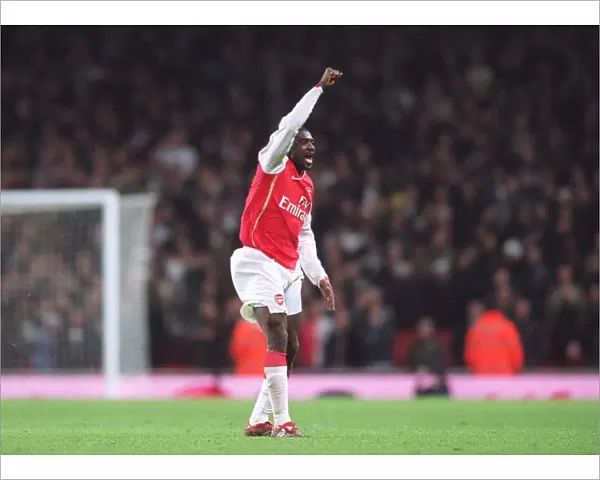 Kolo Toure celebrates Arsenals 3rd goal scored by Tomas Rosicky