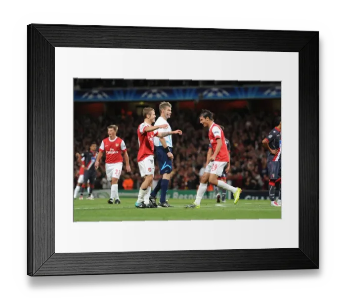 Framed Print : Chamakh and Wilshere: Arsenal's Unstoppable Duo Celebrates 3rd Goal vs. SC Braga in Champions League
