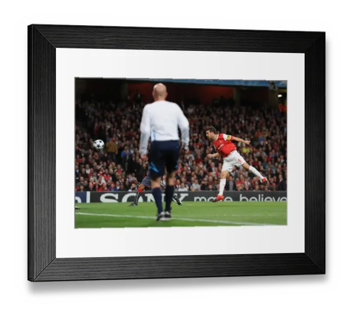 Framed Print : Cesc Fabregas heads past Braga goalkeeper Felipe to score the 4th Arsenal goal Framed Print : Cesc Fabregas heads past Braga goalkeeper Felipe to score the 4th Arsenal goal