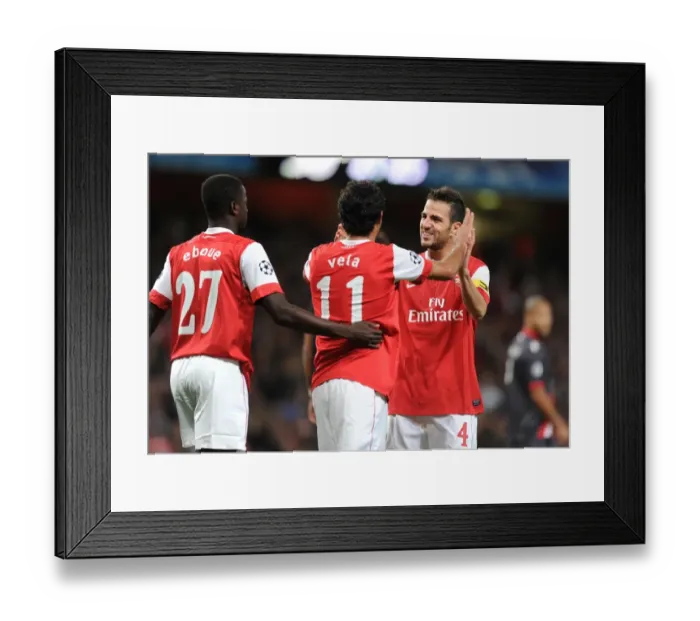 Framed Print : Five-Star Celebration: Vela, Eboue, and Fabregas Rejoice in Arsenal's 6-0 Victory over SC Braga