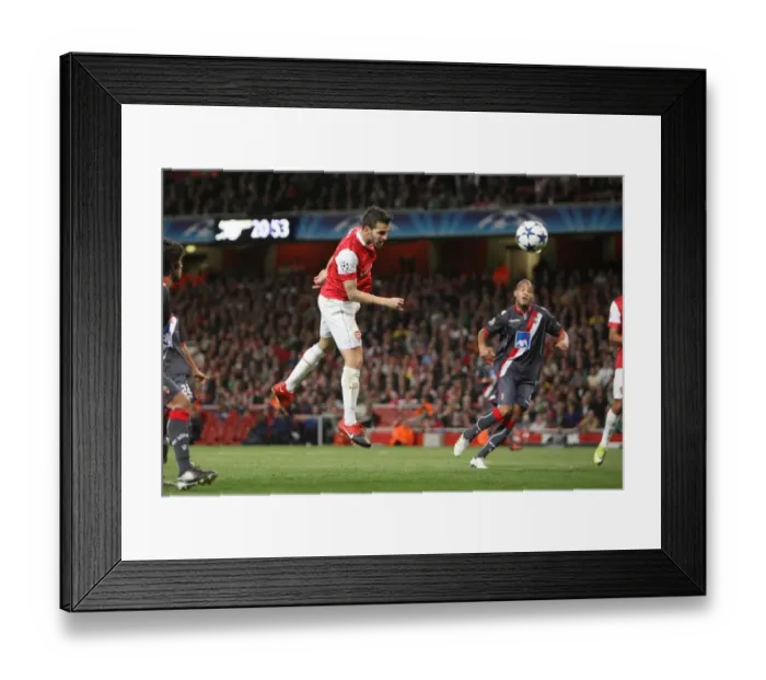 Framed Print : Cesc Fabregas heads his 2nd goal and Arsenals 4th. Arsenal 6: 0 SC Braga