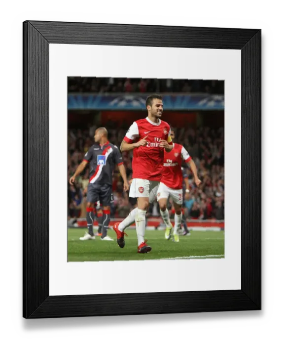 Framed Print : Cesc Fabregas celebrates scoring his 2nd goal and Arsenals 4th. Arsenal 6: 0 SC Braga Framed Print : Cesc Fabregas celebrates scoring his 2nd goal and Arsenals 4th. Arsenal 6: 0 SC Braga