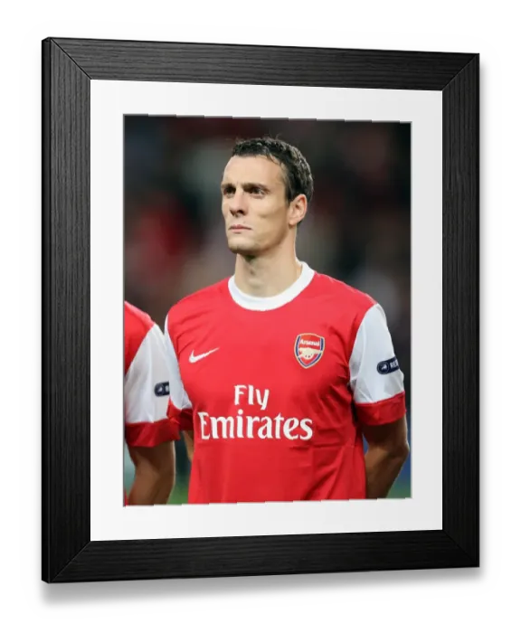 Framed Print : Sebastien Squillaci (Arsenal). Arsenal 6: 0 SC Braga. UEFA Champions League Framed Print : Sebastien Squillaci (Arsenal). Arsenal 6: 0 SC Braga. UEFA Champions League