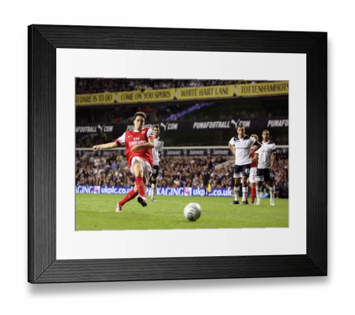 Framed Print : Samir Nasri scores Arsenals 3rd goal his 2nd from the penalty. Tottenham Hotspur 1 Framed Print : Samir Nasri scores Arsenals 3rd goal his 2nd from the penalty. Tottenham Hotspur 1
