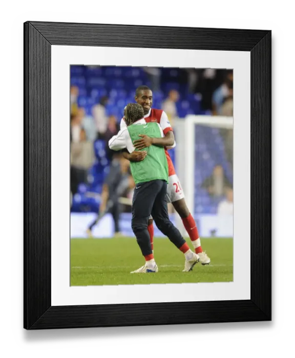 Framed Print : Johan Djourou and Bacary Sagna (Arsenal) celebrate after the match. Tottenham Hotspur 1