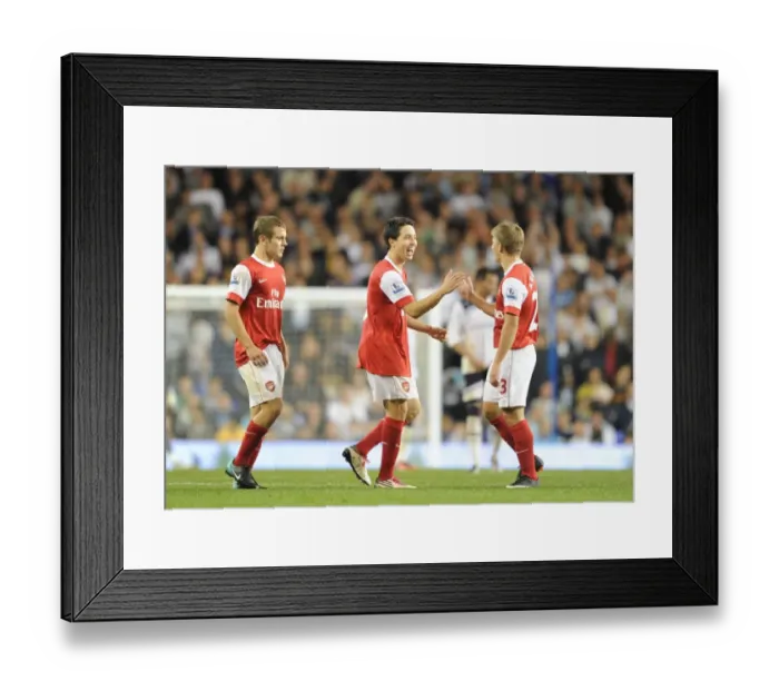 Framed Print : Samir Nasri celebrates scoring the 3rd Arsenal goal with Andrey Arshavin