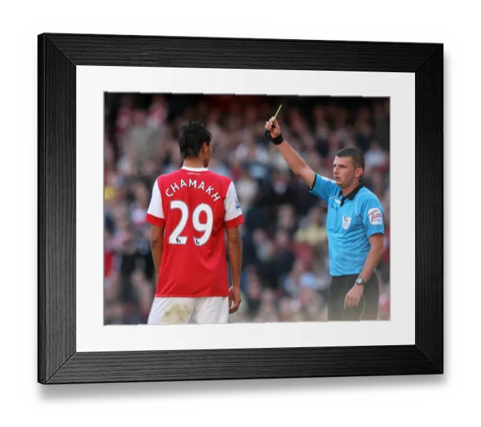 Framed Print : Marouane Chamakh (Arsenal) is shown the yellow card. Arsenal 2: 3 West Bromwich Albion