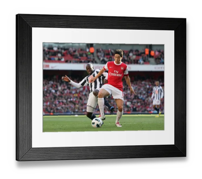 Framed Print : Sammir Nasri beats Youssouf Mulumbu (WBA) on his way to scoring Arsenals 1st goal Framed Print : Sammir Nasri beats Youssouf Mulumbu (WBA) on his way to scoring Arsenals 1st goal