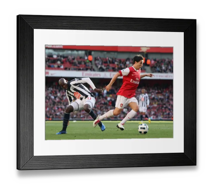 Framed Print : Samir Narsi (Arsenal) beats Youssouf Mulumbu (WBA) on his way to scoring Arsenals 1st goal Framed Print : Samir Narsi (Arsenal) beats Youssouf Mulumbu (WBA) on his way to scoring Arsenals 1st goal
