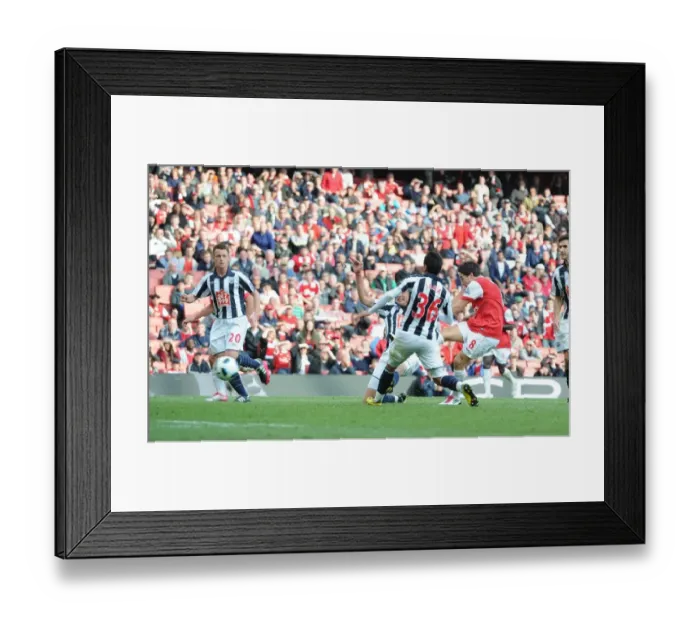 Framed Print : Samir Nasri shoots past WBA goalkeeper Scott Carson to score the 2nd Arsenal goal