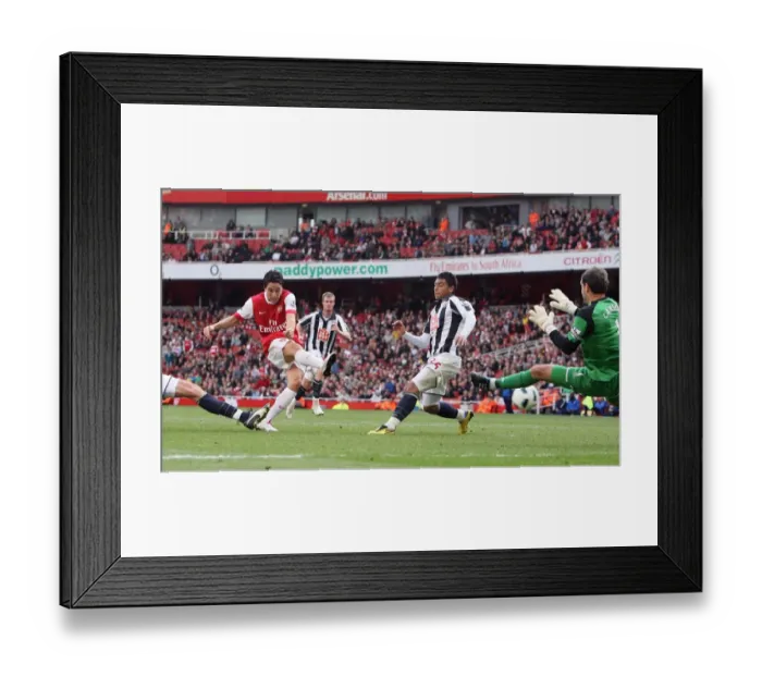 Framed Print : Samir Nasri scores his and Arsenals 2nd goal past Scott carsona and Gonzalo Jara