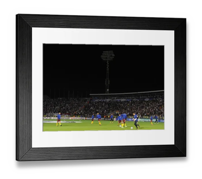 Framed Print : The floodlights fail before the match. Partizan Belgrade 1: 3 Arsenal. UEFA Champions League