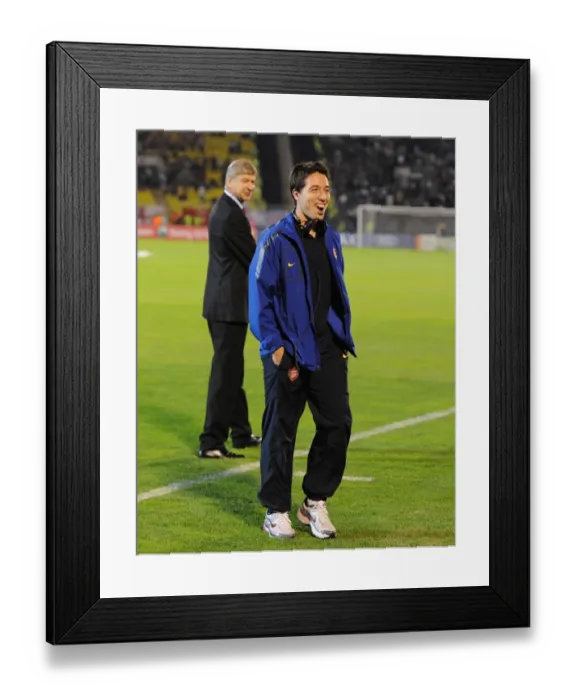Framed Print : Arsenal manager shares a joke with Samir Nasri. Partizan Belgrade 1: 3 Arsenal
