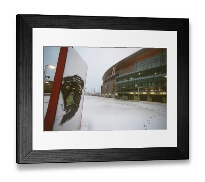Framed Print : Winter's Enchantment at Emirates: Arsenal's Magical Stadium in Snow Framed Print : Winter's Enchantment at Emirates: Arsenal's Magical Stadium in Snow